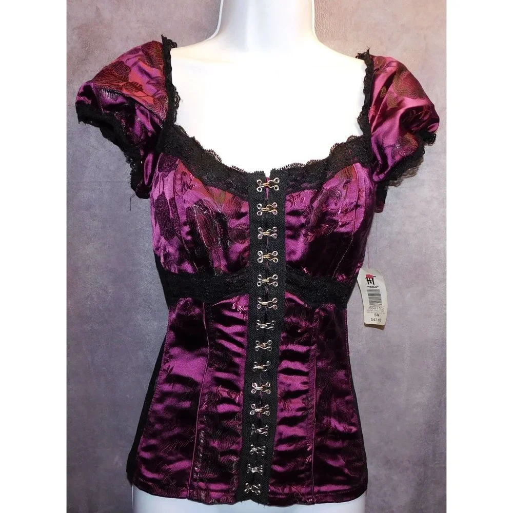 Y2K Discontinued Tripp Purple Brocade Gothic Boned Top NWT - Picture 1 of 9